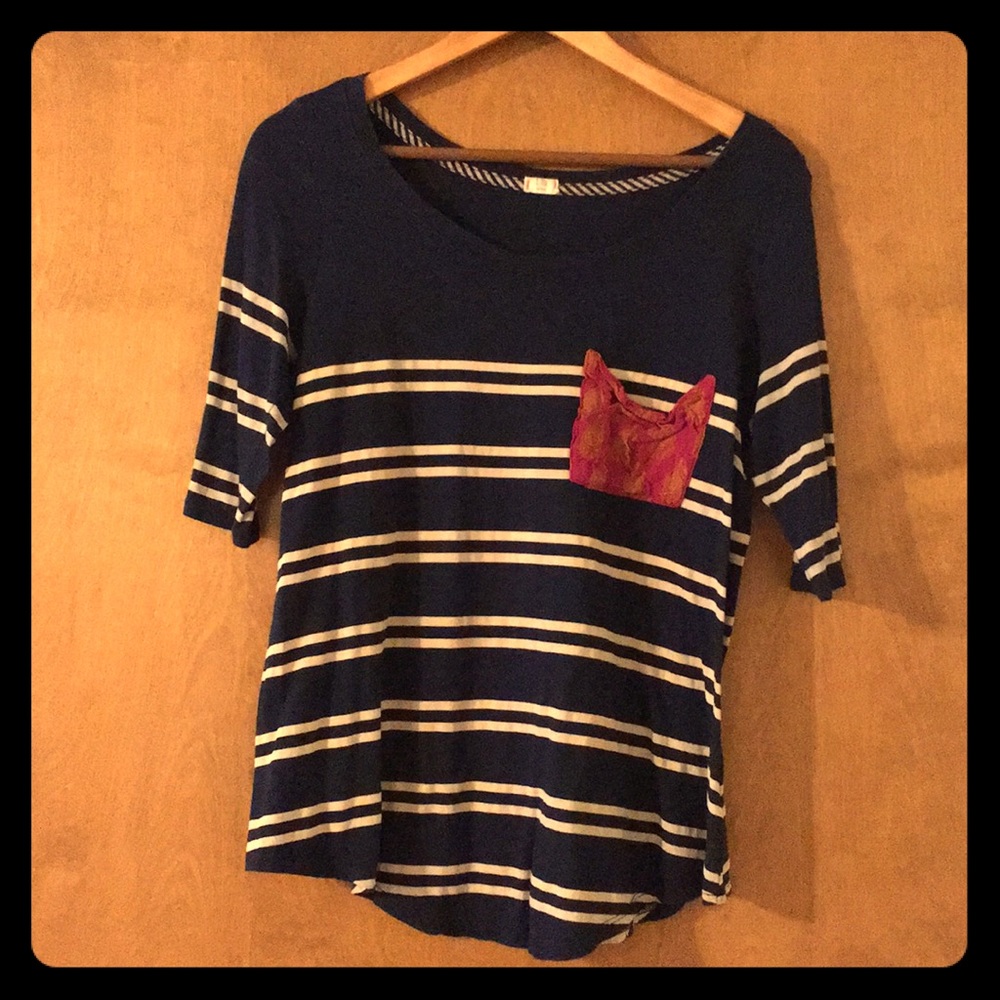 Anthropologie Navy 3/4 Top